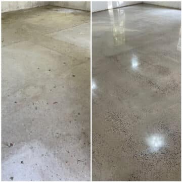 workshop before and after with polished concrete