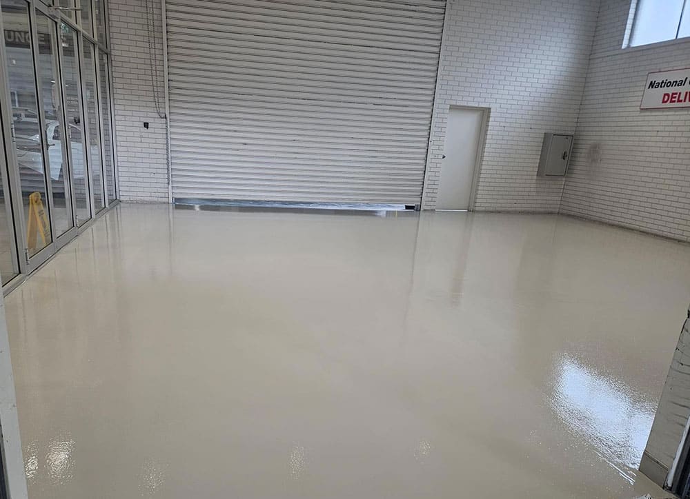 white epoxy in warehouse