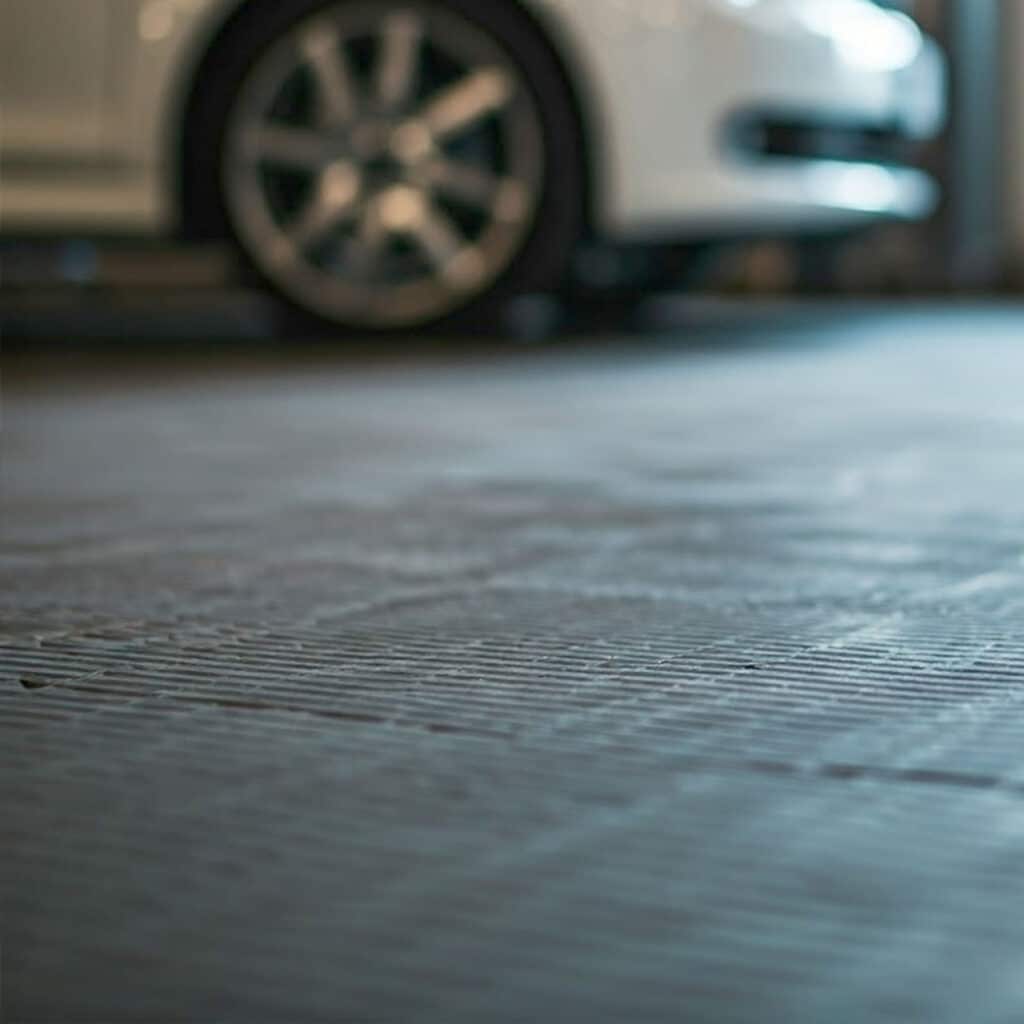 car on garage tile